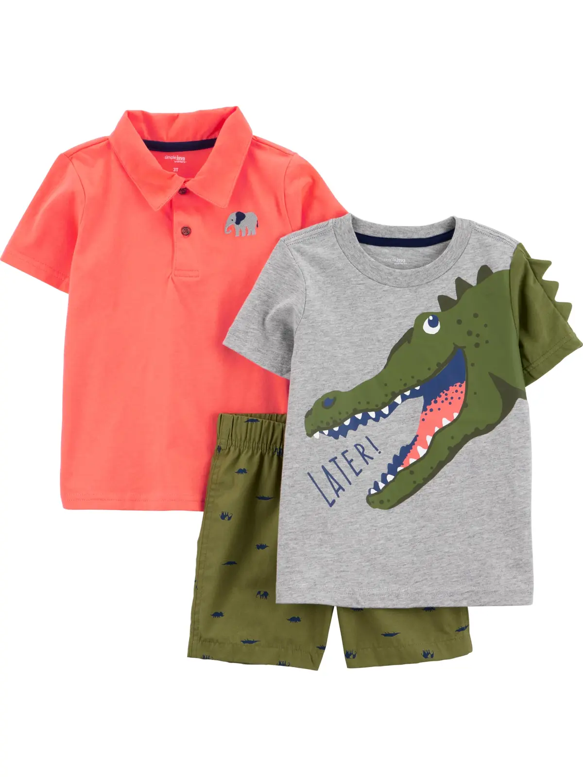 Conjunto de calças Conjunto de 3 peças com botões, shorts e camiseta, Simple Joys by Carter's, Meninos