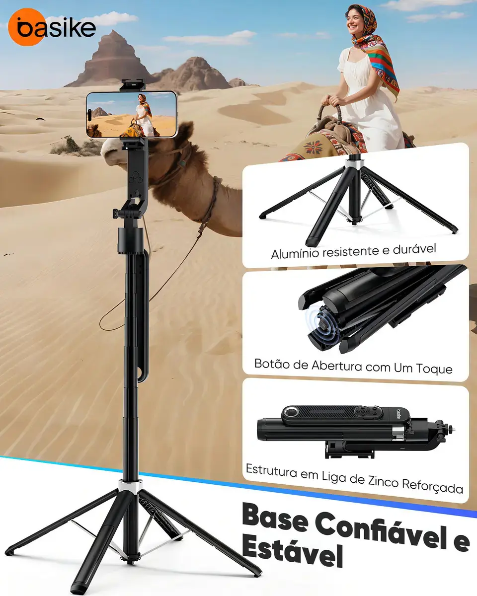 Tripé Para Celular e Câmera Basike 180cm com Rastreamento Facial IA e Controle Bluetooth thumbnail 4