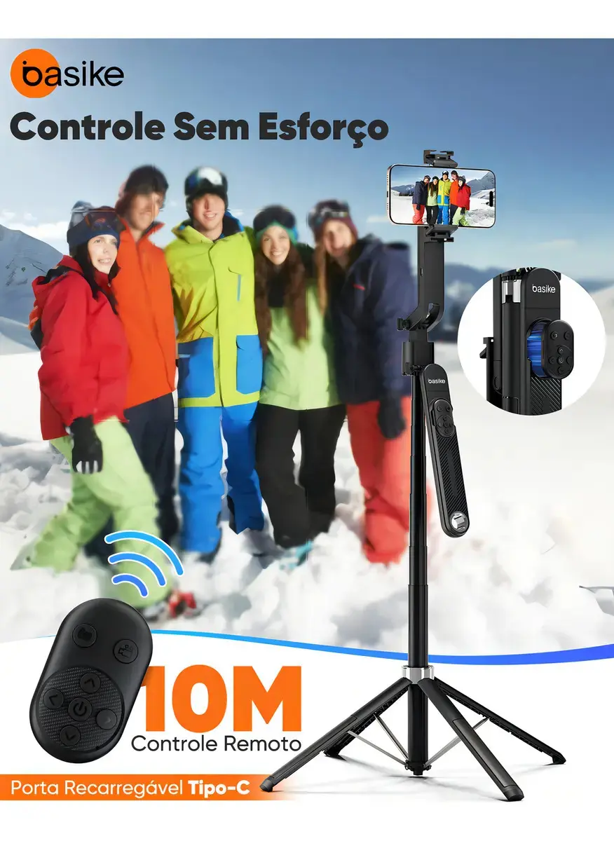 Tripé Para Celular e Câmera Basike 180cm com Rastreamento Facial IA e Controle Bluetooth thumbnail 6