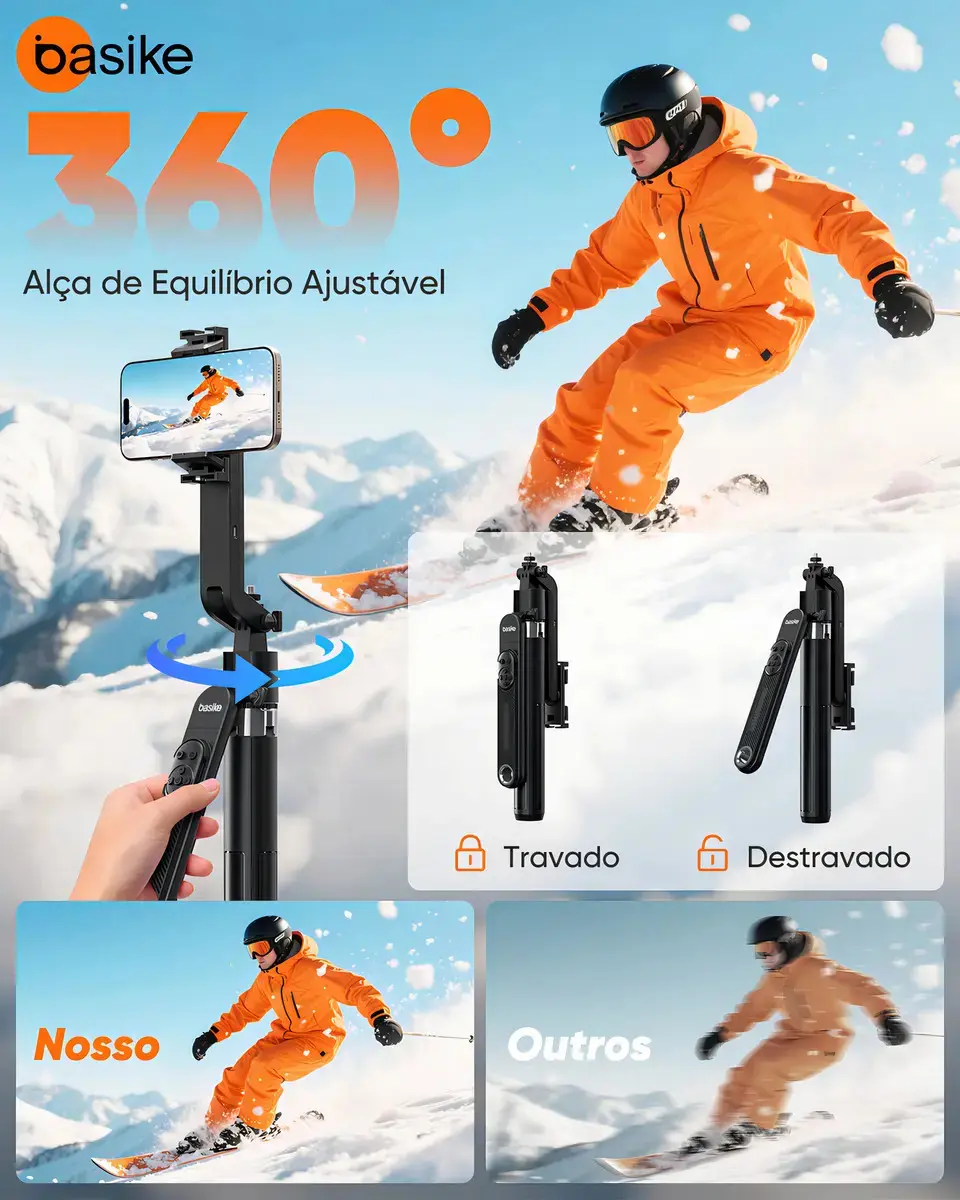 Tripé Para Celular e Câmera Basike 180cm com Rastreamento Facial IA e Controle Bluetooth thumbnail 7