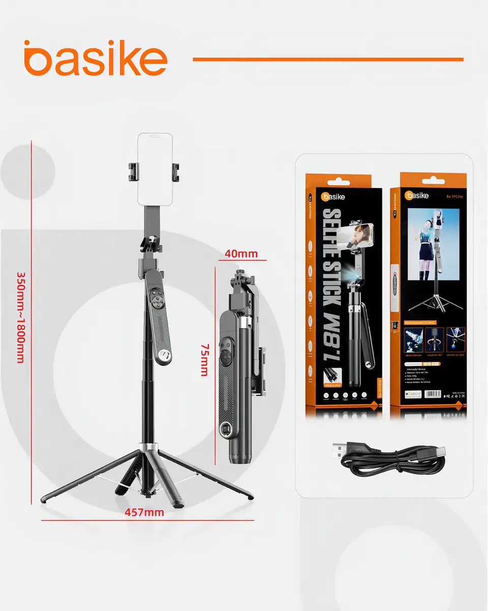 Tripé Para Celular e Câmera Basike 180cm com Rastreamento Facial IA e Controle Bluetooth thumbnail 9
