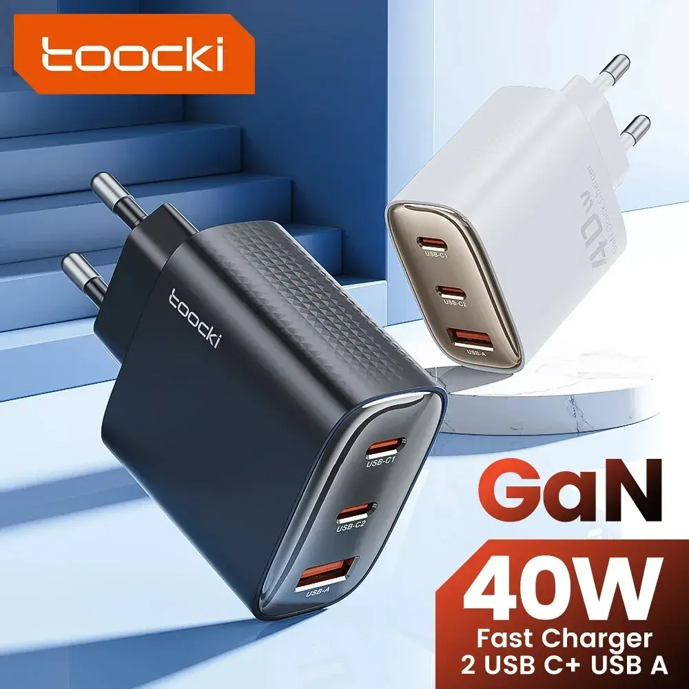 Toocki 40w gan carregador usb tipo c qc 4.0 carga rápida duplo tipo c carregador de telefone rápido para iphone 15 14 13 12 pro max samsung s23