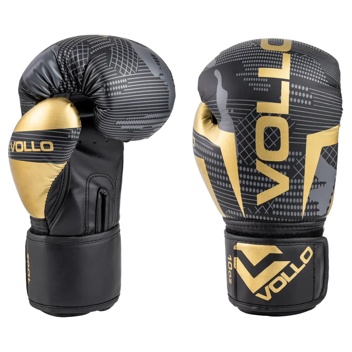 Luva de Boxe Muay Thai Training Preta, Cinza e Dourada 10oz PU Vollo - 1