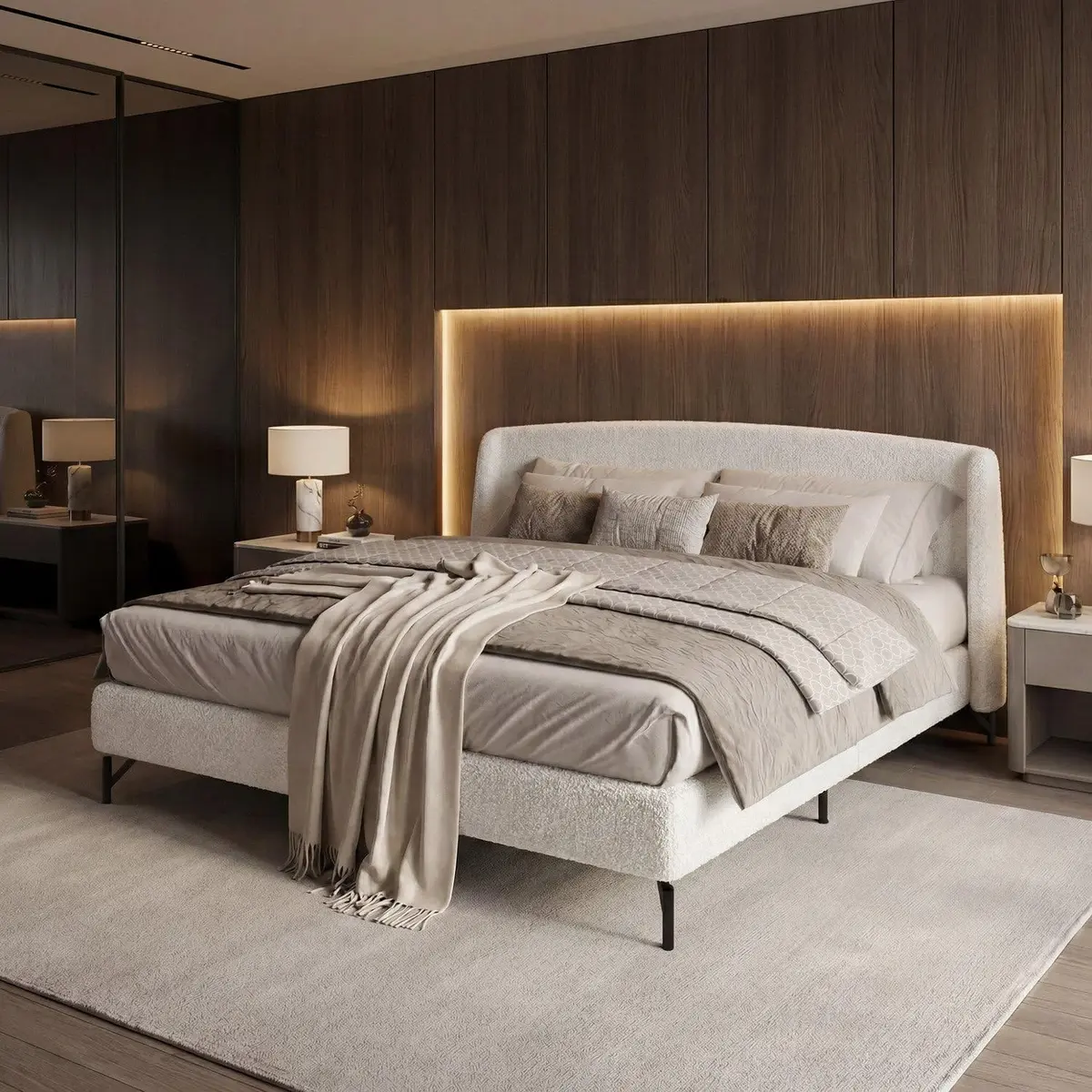 Cama Estofada Queen com Estrutura Reforçada e Design Moderno Florença Bege Bege Claro