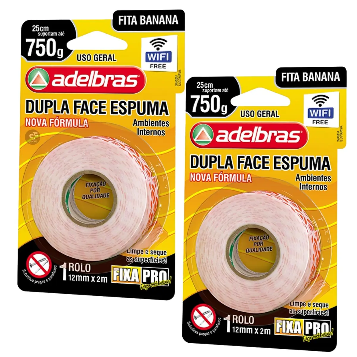 Fita Dupla Face Espuma 12mm x 2m Kit 2 Suporta 750g Sem Pregos Bricolagem Artesanato
