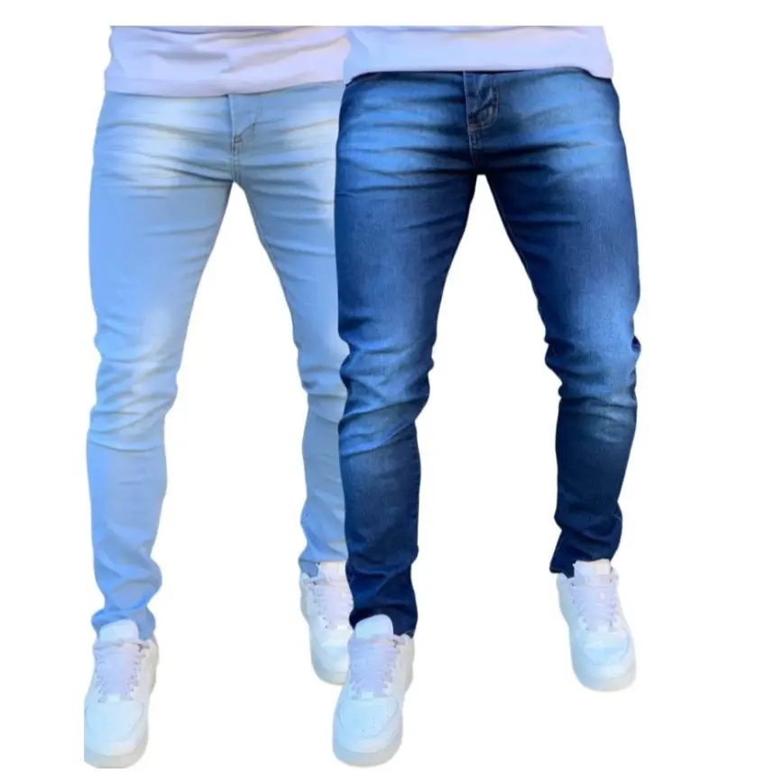 Kit Calça Jeans Masculina Skinny Com Lycra Elastano Linha Premium Azul Claro e Azul Escuro - 1