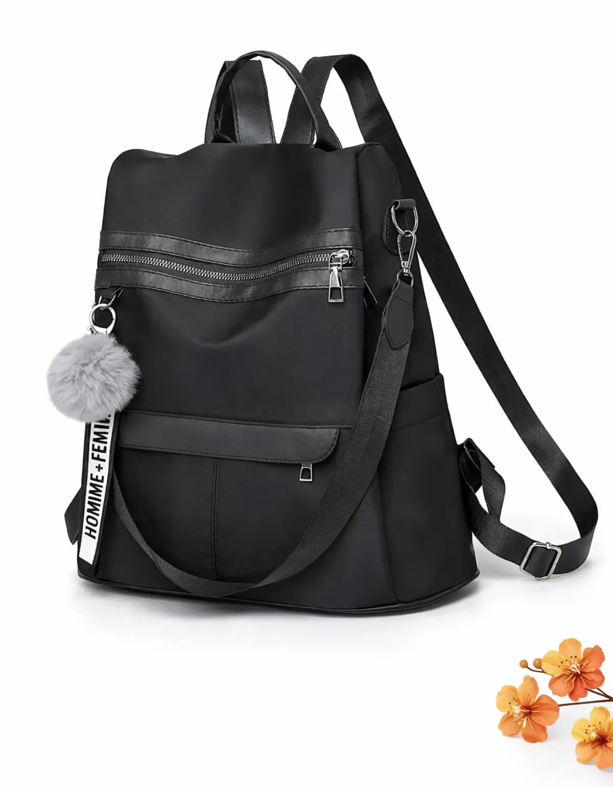 Bolsa Mochila Feminina Antifurto Oxford Alca Regulavel Impermeavel Bolsos Lateral Ziper Reforçado Faculdade Trabalho Viagem Escolar Elegante Resistente Compartimentos Preta Poliester