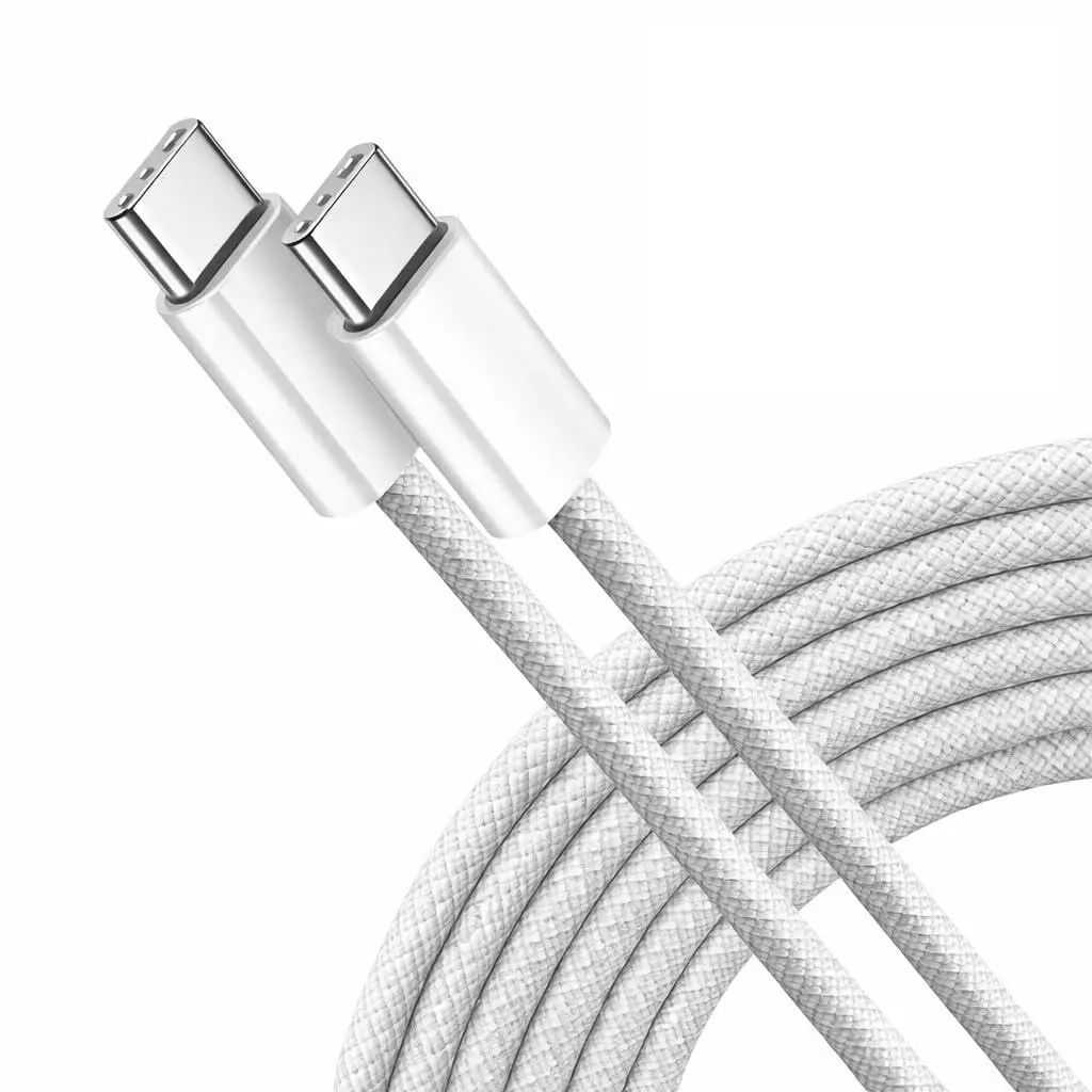 Cabo USB-C para USB-C 20W Carregamento Rápido Nylon Trançado 1m Branco