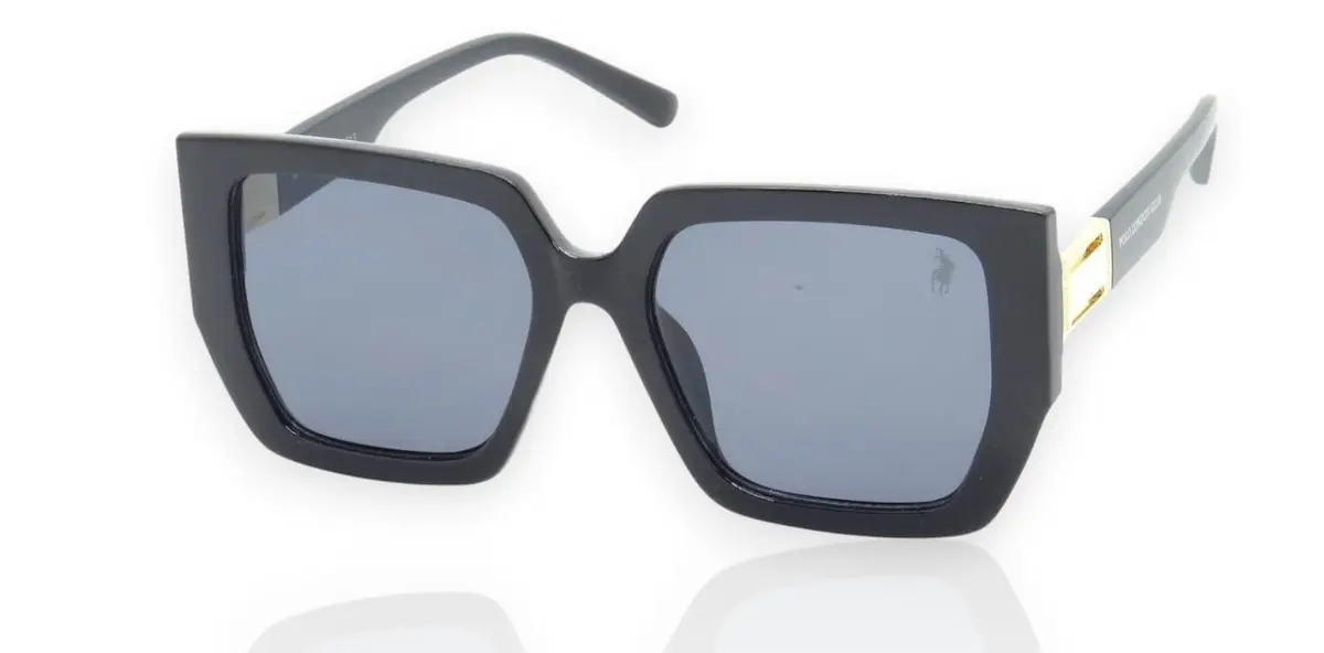 Óculos de Sol Quadrado Polo London Club, Design Oversized lente em Policarbonato com Proteção UV400 em - Kit contém Case Couro ECO