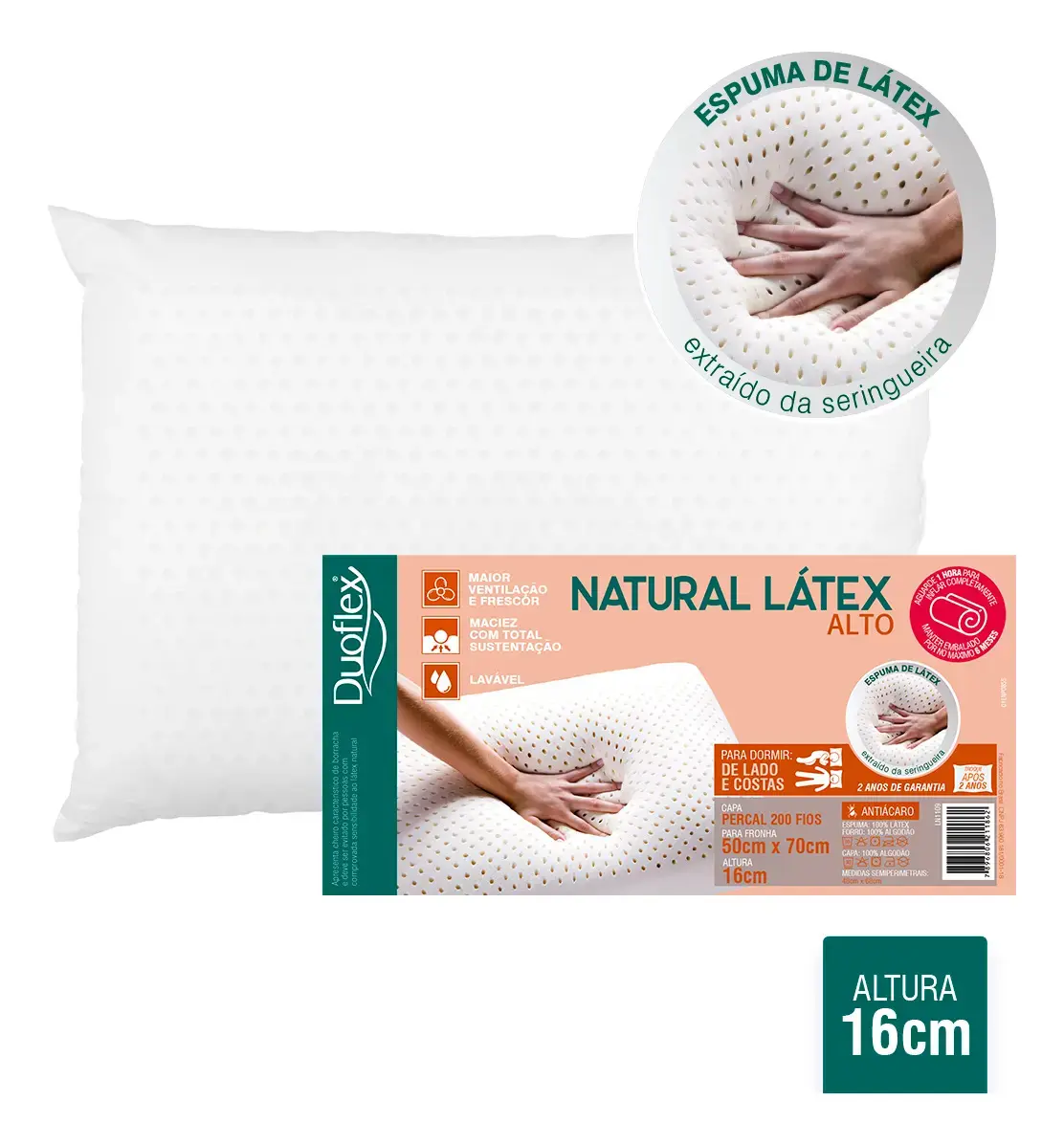 Travesseiro Natural Látex 50x70x16 Duoflex e-com Ln1109