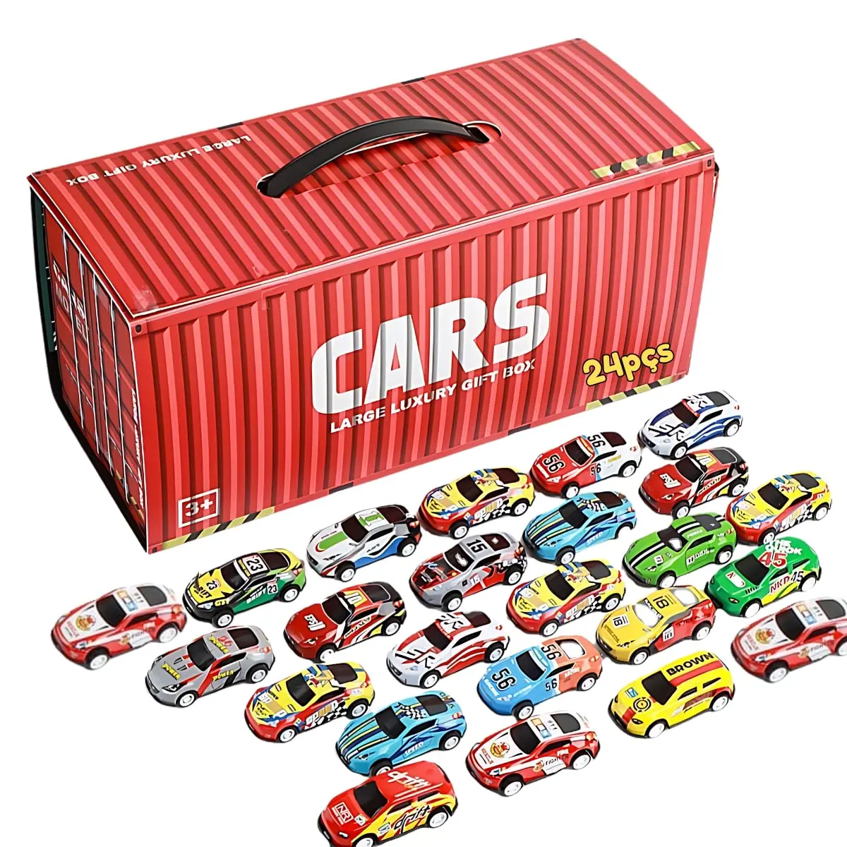 Kit Carrinhos Fricção Kidino Container 24 pçs com Pista Transformável Brinquedo Educativo Infantil