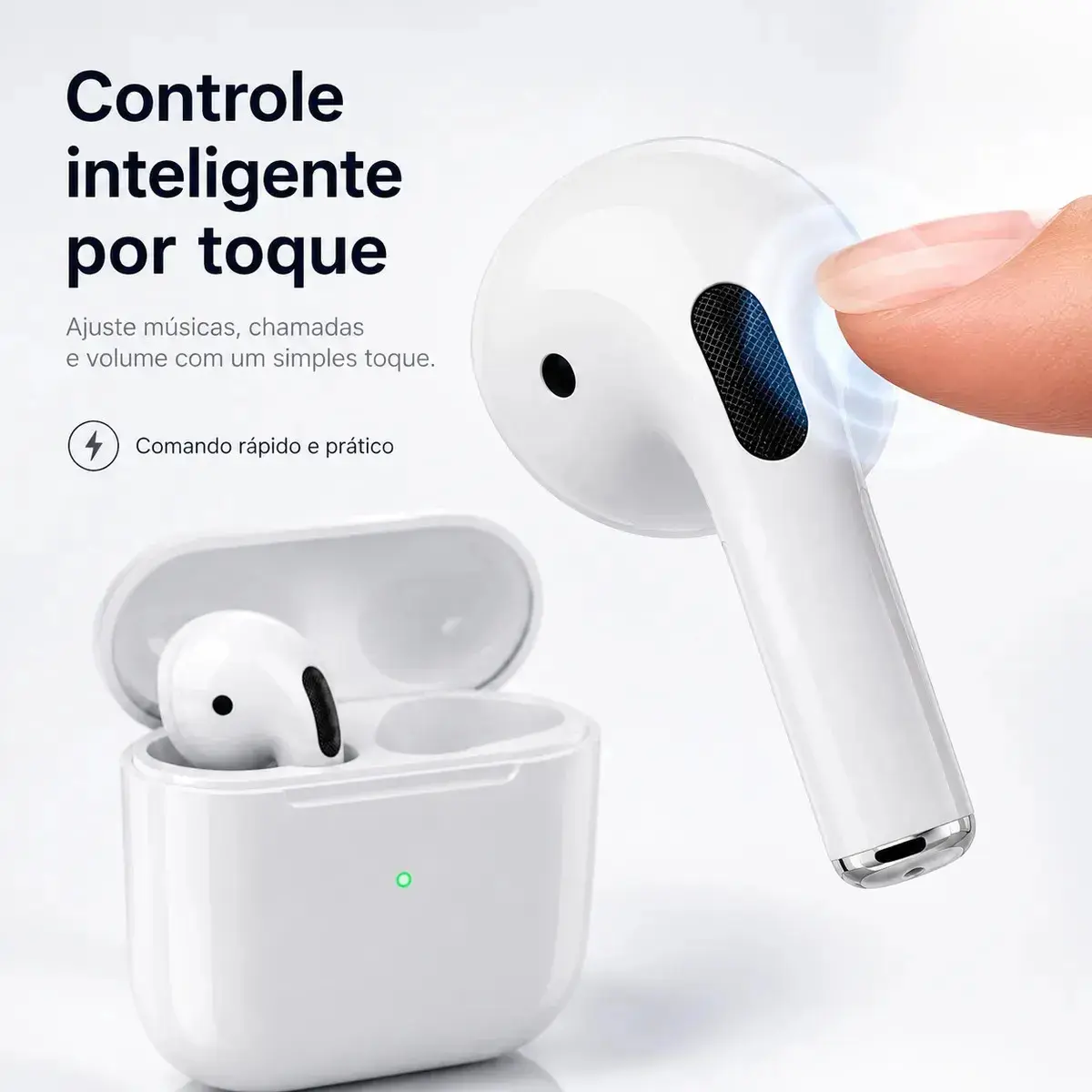 Fone De Ouvido Bluetooth Sem Fio Bateria de Longa Duração Pro 4 Branco Conecta Rápido Fast Plug Com Case Carregador E Microfone thumbnail 3