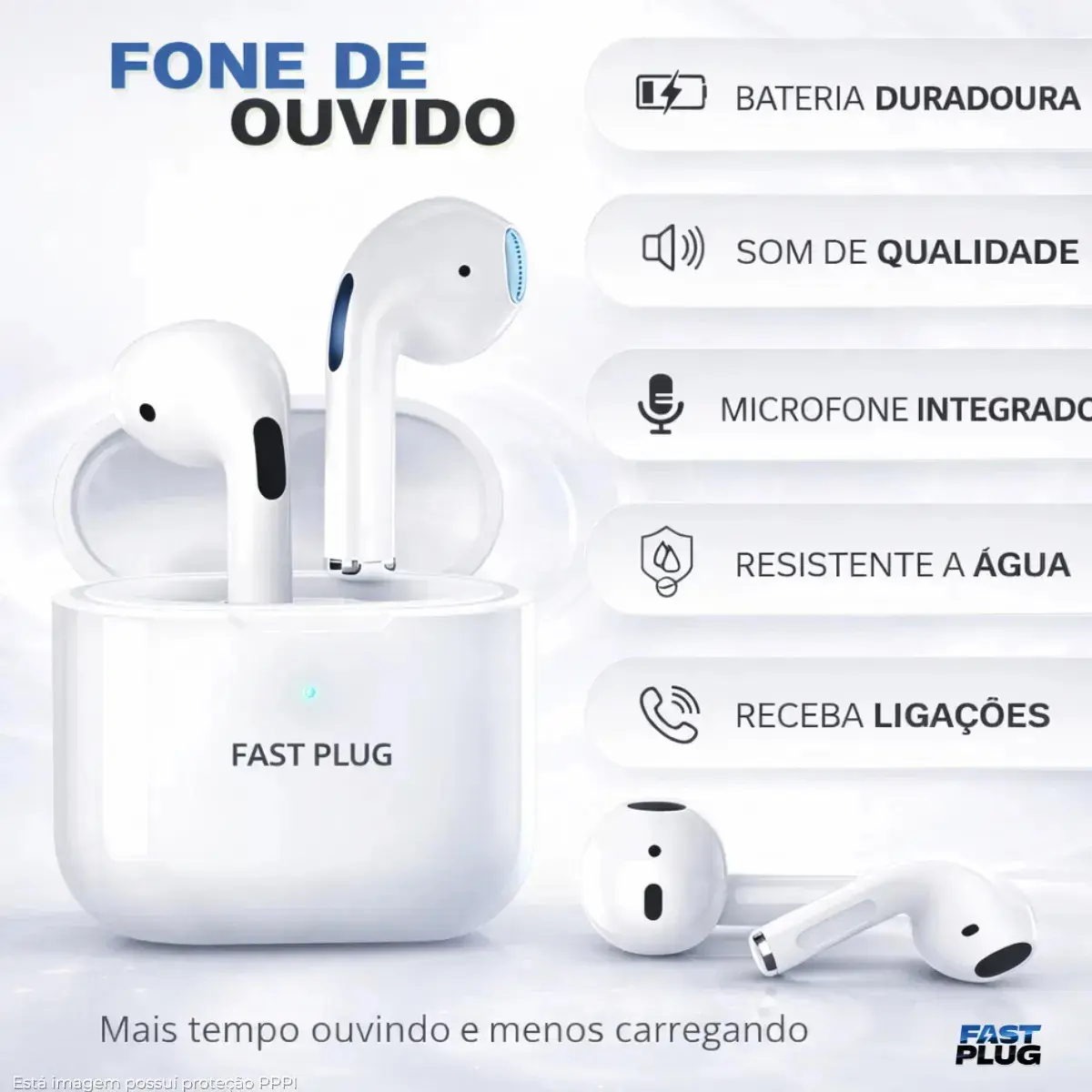 Fone De Ouvido Bluetooth Sem Fio Bateria de Longa Duração Pro 4 Branco Conecta Rápido Fast Plug Com Case Carregador E Microfone thumbnail 4