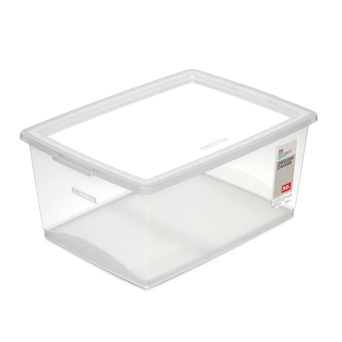 Ordene - Caixa Organizadora Plástica de 30 Litros com Tampa, Cor Cristal, Linha My Closet