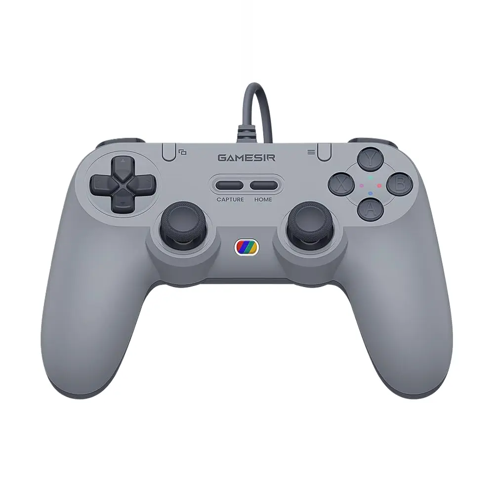 Controle GameSir Tegenaria Lite com Fio para Switch, PC, Android, iOS e Steam, Design Retrô Anos 90, Hall Effect Anti-Drift, 1000Hz Polling Rate, Baixa Latência, Botões Programáveis, Vibração Dupla - Cinza Retrô