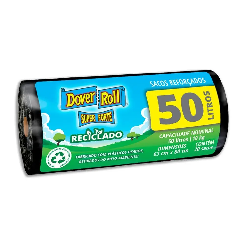 Dover-Roll Super Forte Reciclado 50L Preto, Rolo com 20 Sacos para Lixo - 1
