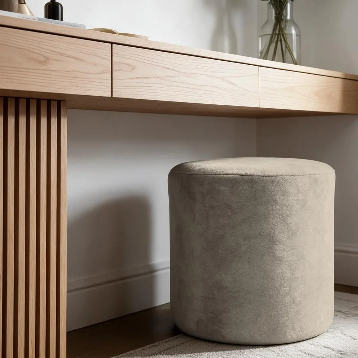 Puff Redondo Estofado em Tecido Boucle Moderno Decorativo MOBLAN DECOR (CAPPUCCINO)