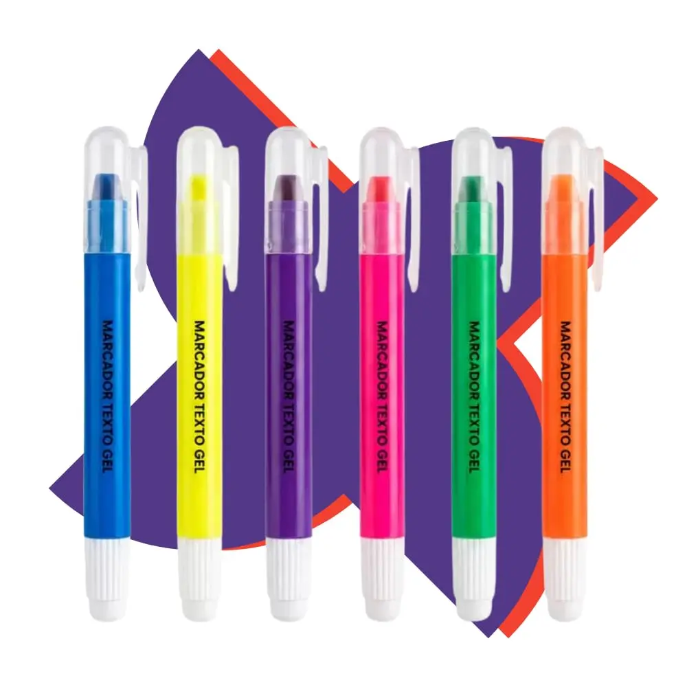Kit Marca-Texto Gel Ponta Retrátil Twist 6 Cores | Caneta Bíblia Livros Finos Apostila Marcador Seco Estudo Anotações Escolar
