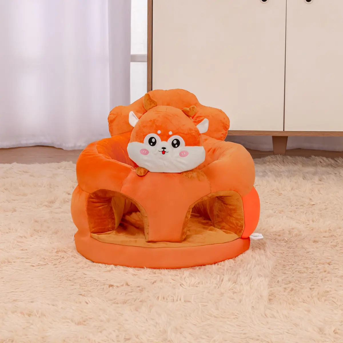 Cadeirinha Infantil de Apoio para bebê, Sofá Puf Baby seat Assento para Bebe Sentar e Manter a postura Pronto para uso comfortável em Plush macio (LARANJA)