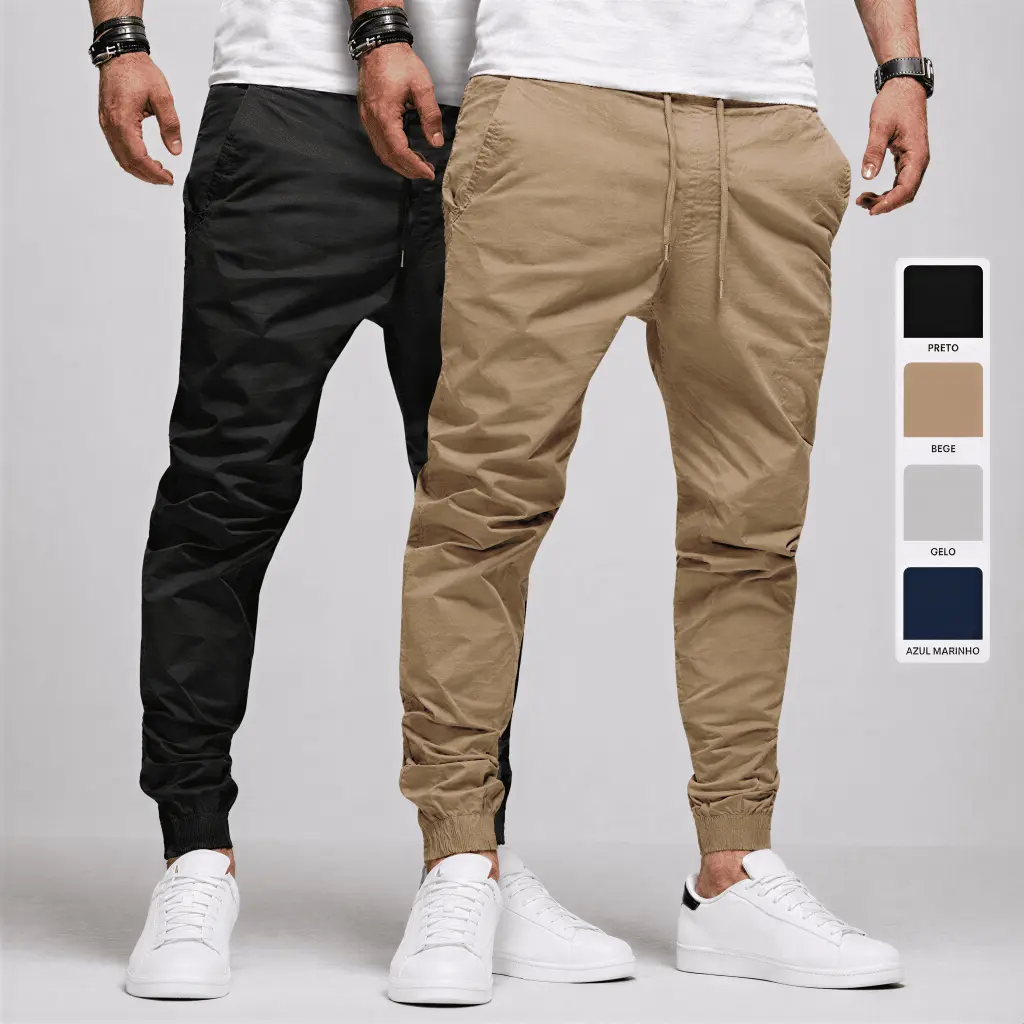 Calça Jogger Masculina Sarja Jeans 4 Bolsos Punho Elástico Cintura Ajustável Casual Streetwear Premium Outono Inverno - 1