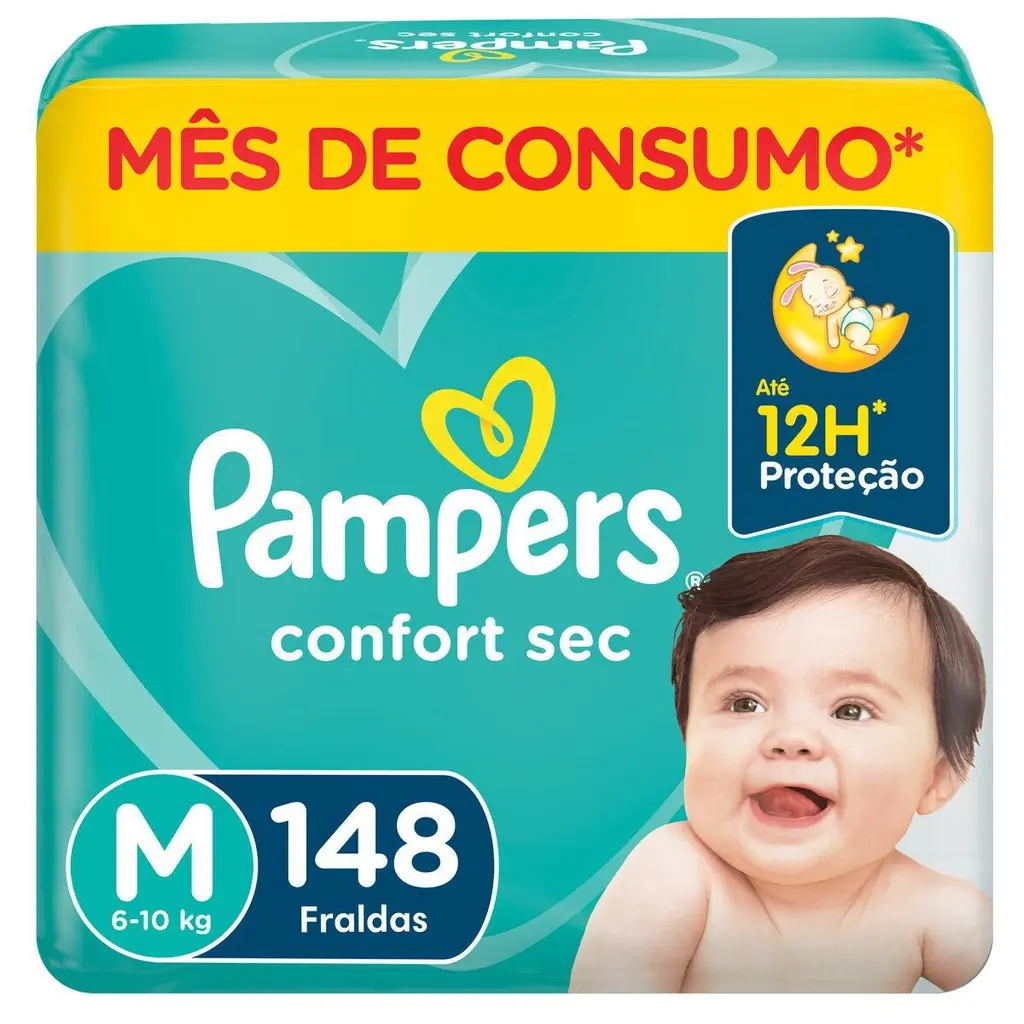 Fralda Pampers Confort Sec Jumbo Plus M com 148un - 1
