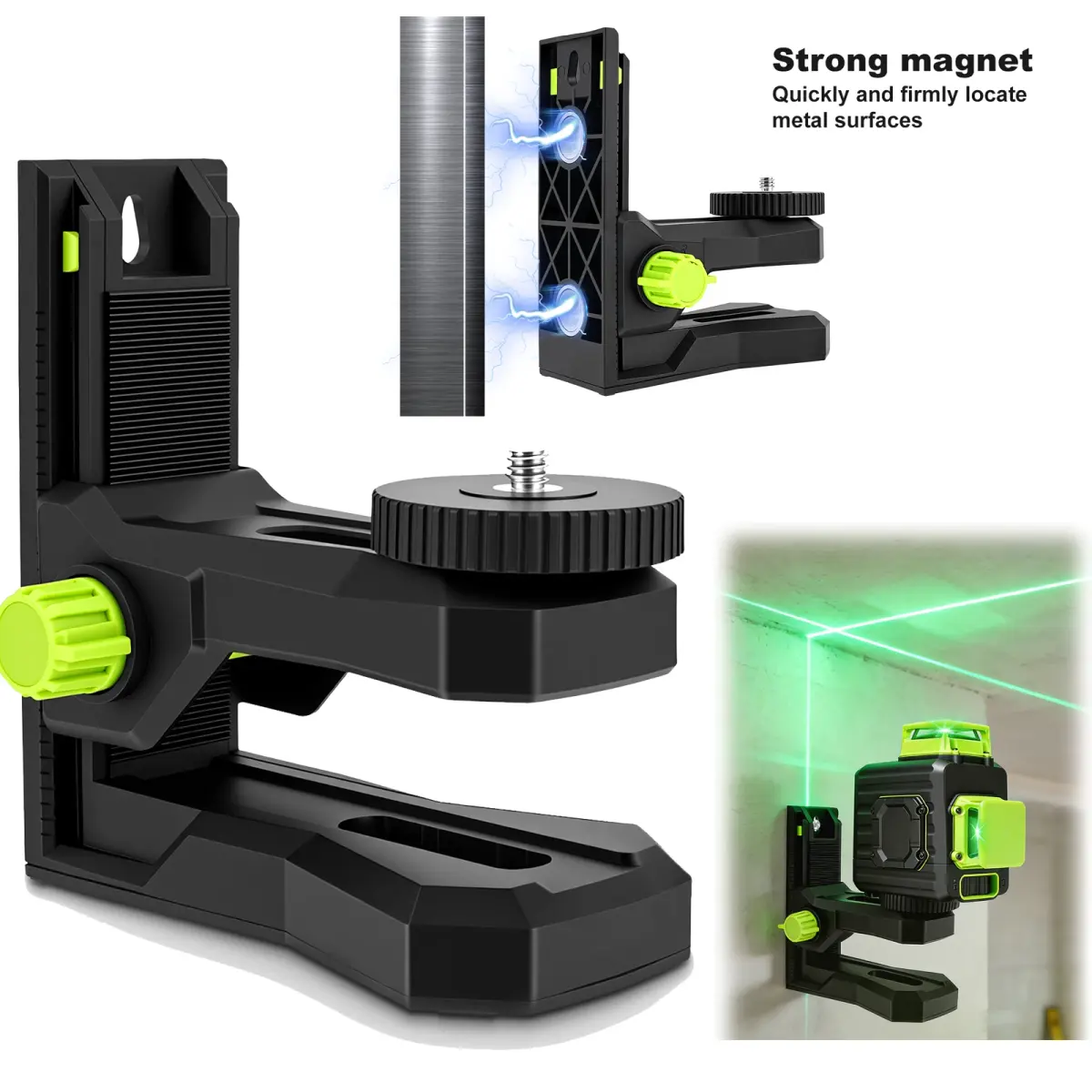 Base Magnética em L para Nível a Laser, Suporte Tripé para Nível a Laser com Rosca 1/4''-20 360° ° Ajuste de Altura com Rotação Horizontal