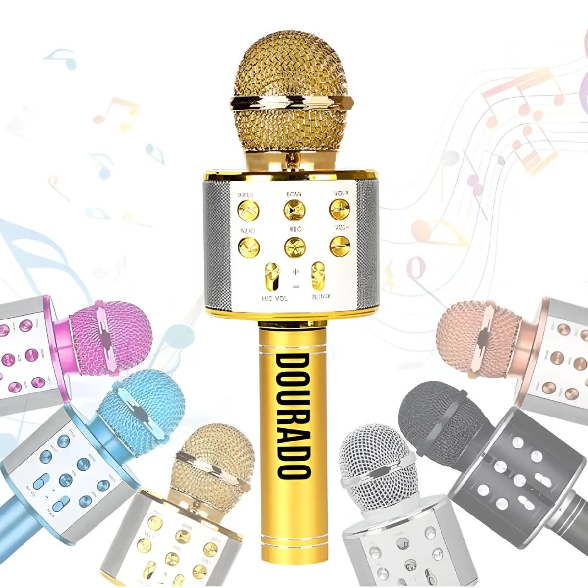 Microfone Infantil Karaoke Sem Fio Recarregável USB Portátil (DOURADO 02) | para Crianças Menina Menino Festas e Eventos