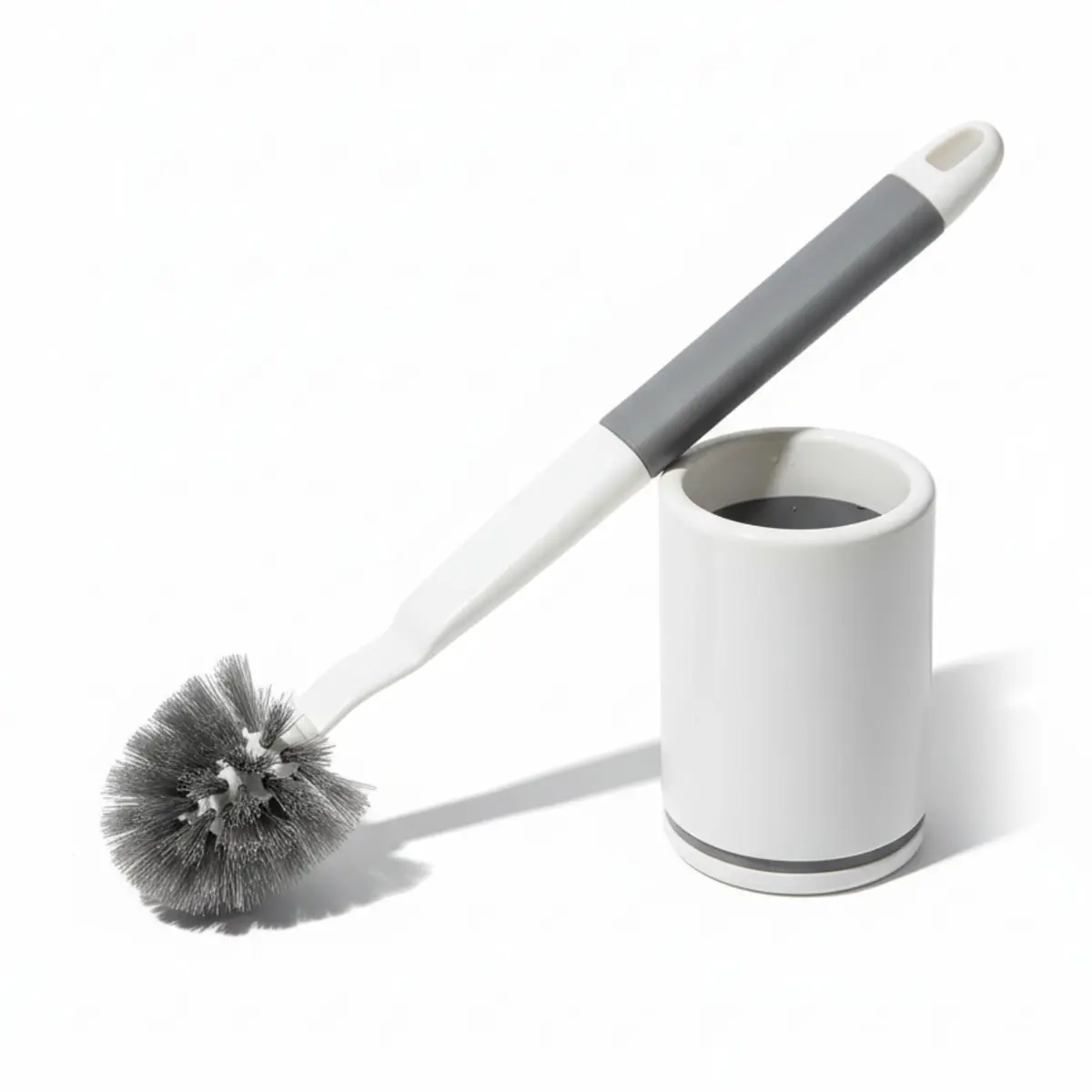Escova Sanitária com Suporte Plástico Para Limpeza de Vaso Sanitário Privada Limpeza de Banheiro Base Redonda Cerdas Flexíveis - 1