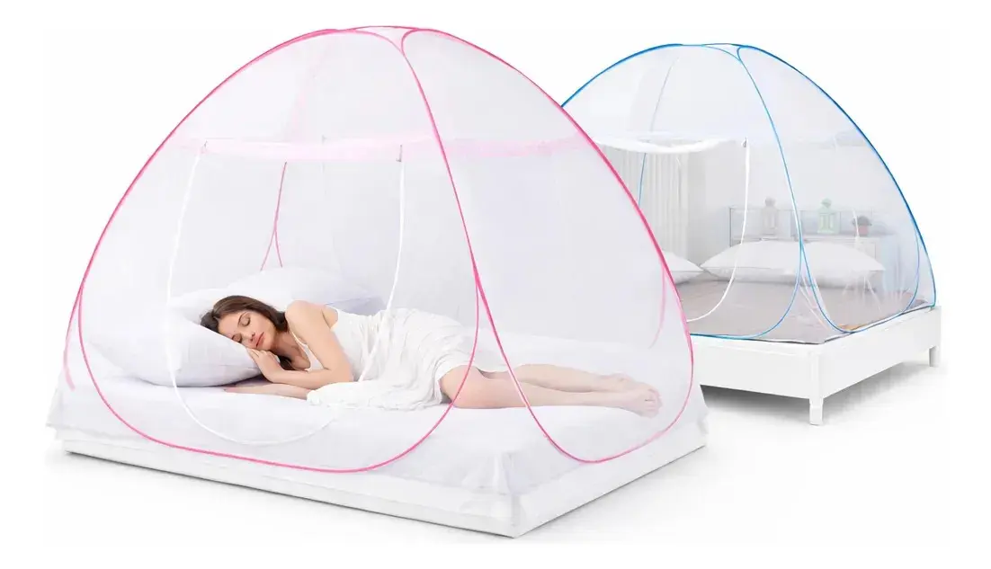 Tenda Mosquiteiro Dobrável Para Cama Casal Solteiro Portátil Rosa 150x200cm