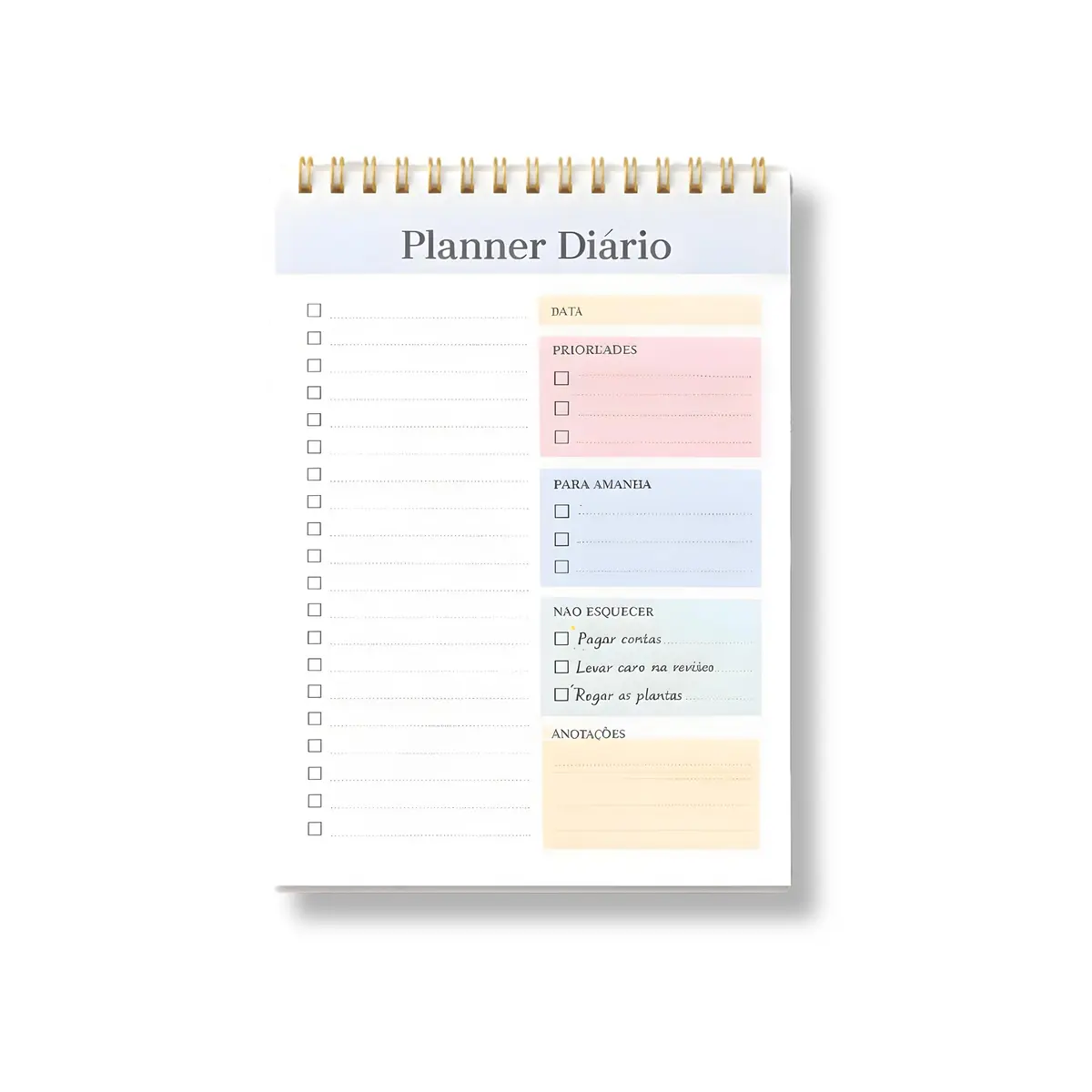 Planner Diário Espiral 22×14 cm para Organização do Dia com Prioridades, Tarefas, Hábitos e Anotações – Papel Firme, Layout Funcional e Visualização Rápida da Rotina