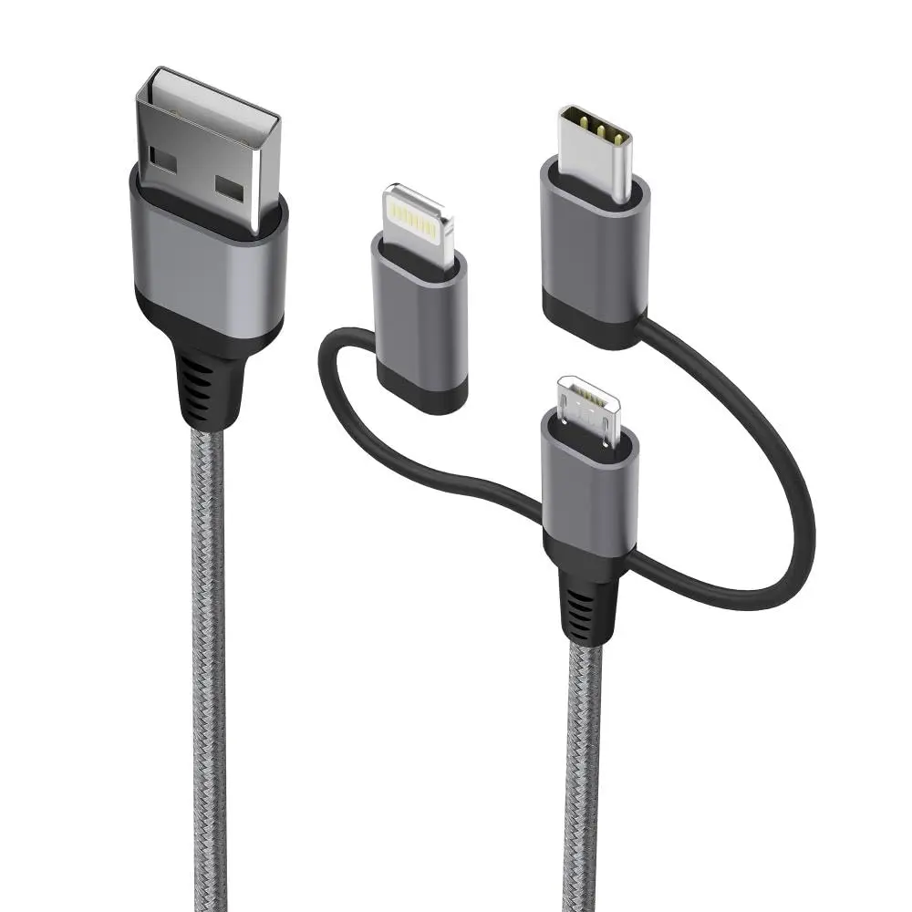 Geonav, Cabo 3 em 1 Lightining Mfi, Micro-usb, Usb-c com 1,5m, LMC31GR, Cinza