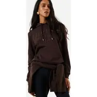 blusão básico feminino de moletom com capuz e bordado marrom