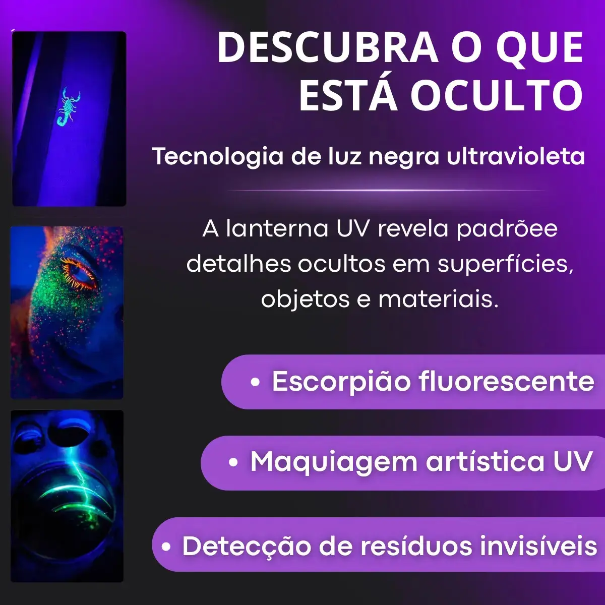 Lanterna Uv Led Luz Negra Roxa Ultravioleta Detecta Escorpião Seca Unha Resina Máscara Nota Falsa Dinheiro APEGASHOP Inseto Bateria Recarregável Usb Portátil Potente Mini thumbnail 4