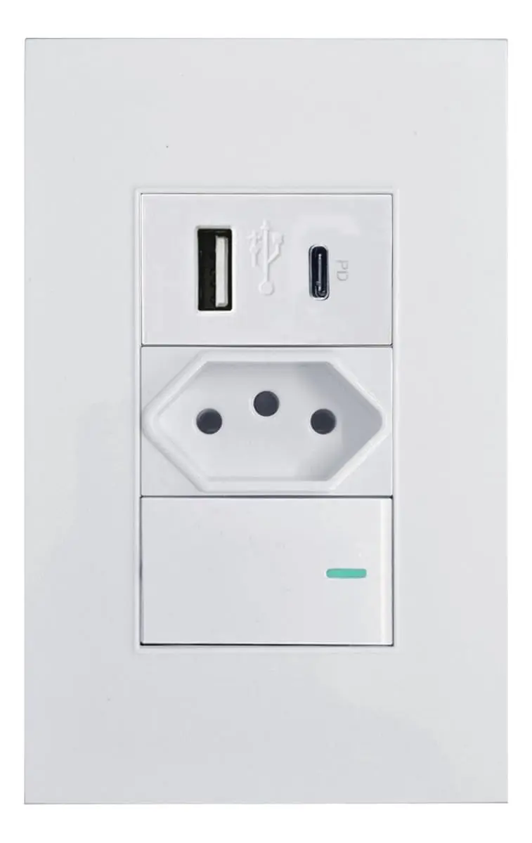 Interruptor Premium De Parede Com Tomada Simples E Entrada Tipo C USB - 1