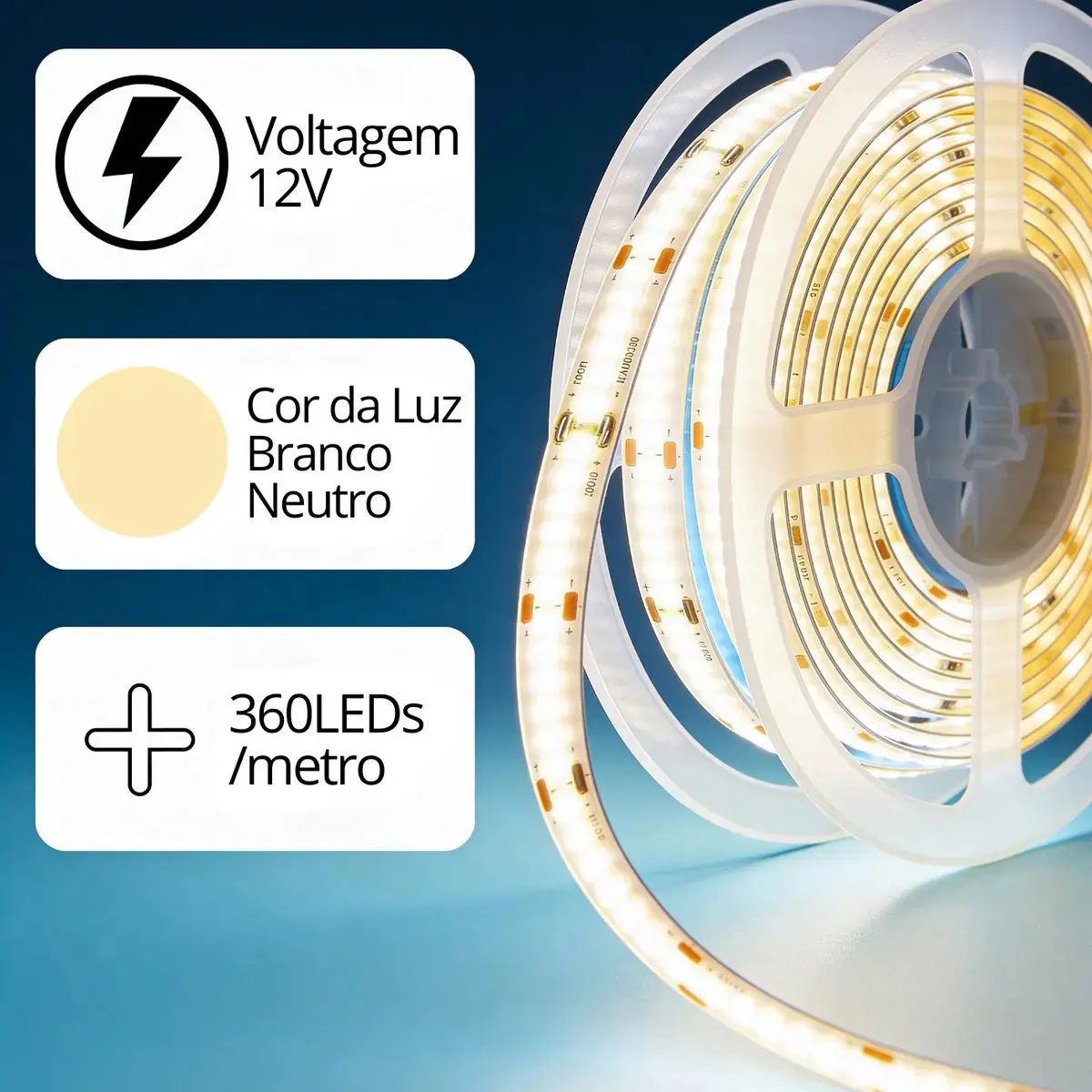 Fita Cob Super Led 5 Metros 360led/m Ip20 Alto Brilho Luz Branco-neutro 4000k thumbnail 3