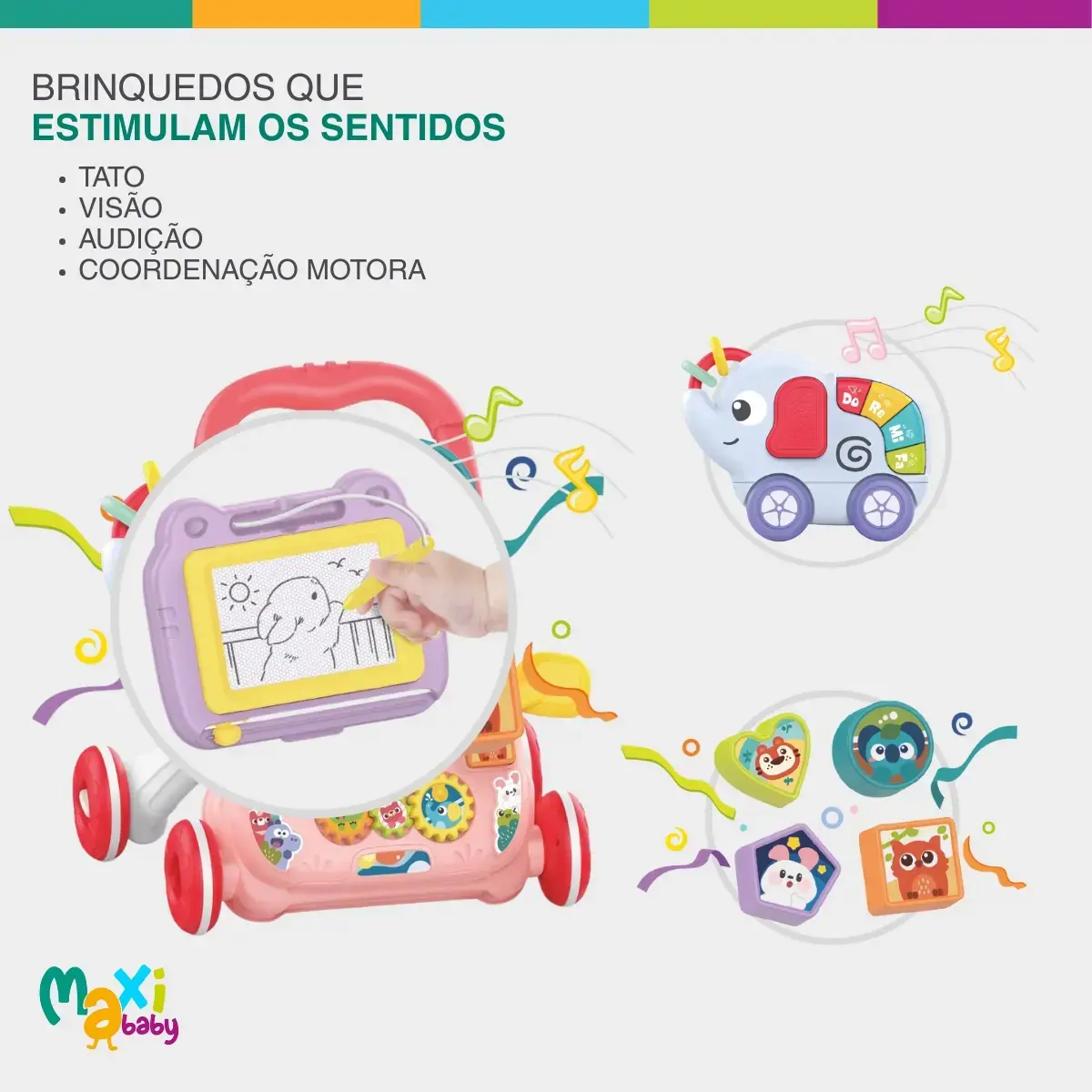 Andador Infantil 2 Em 1 Musical Interativo Rosa - Maxi Baby thumbnail 3