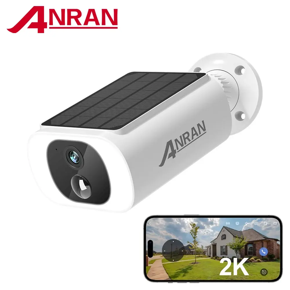 Câmera solar Anran, câmera Wi-Fi 2,4 GHz, câmeras de segurança 2K para proteção doméstica, câmera com painel solar e bateria, detecção de movimento humano por infravermelho passivo (PIR), alarme local, compatível com Alexa, visão noturna a cores, IP66.