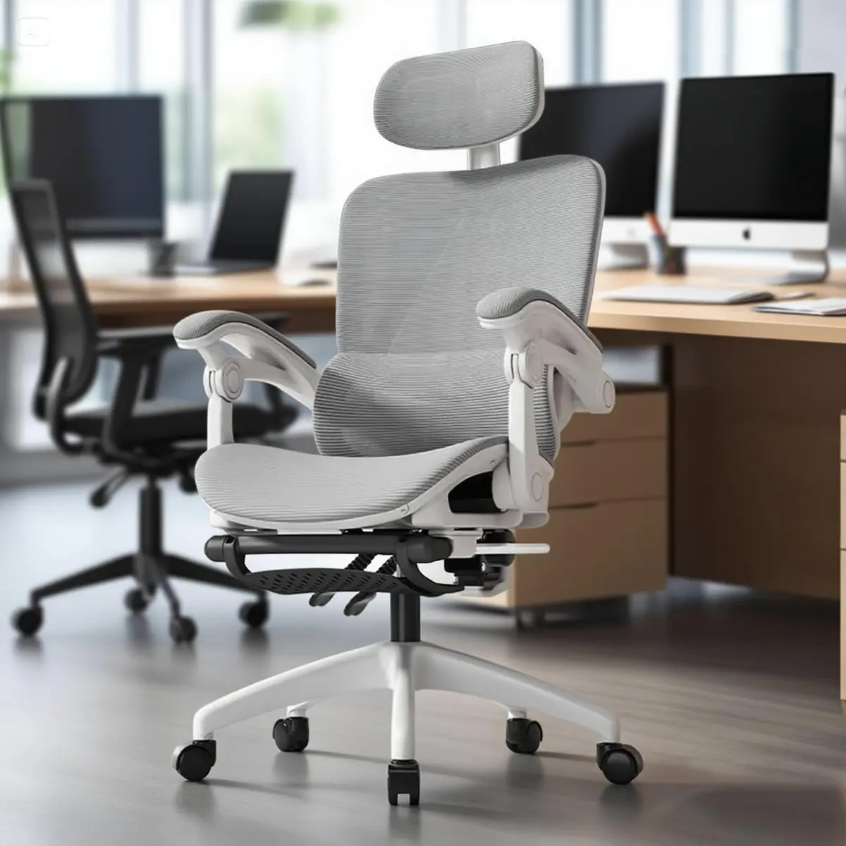 Cadeira de escritório ergonômica NR-17 testada, reclinável até 145° com apoio para os pés, almofada de ar, cabide e apoio de cabeça ajustável – Gamer e home office (Branco) - 1