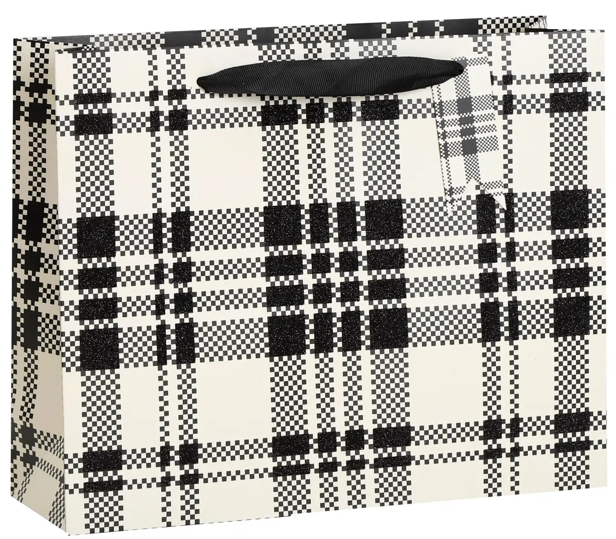 Sacola de Papel Quadriculada Rio Master, Preto e Branco | Sacola quadriculada preto e branco de estilo neutro para presentes o ano todo - 1