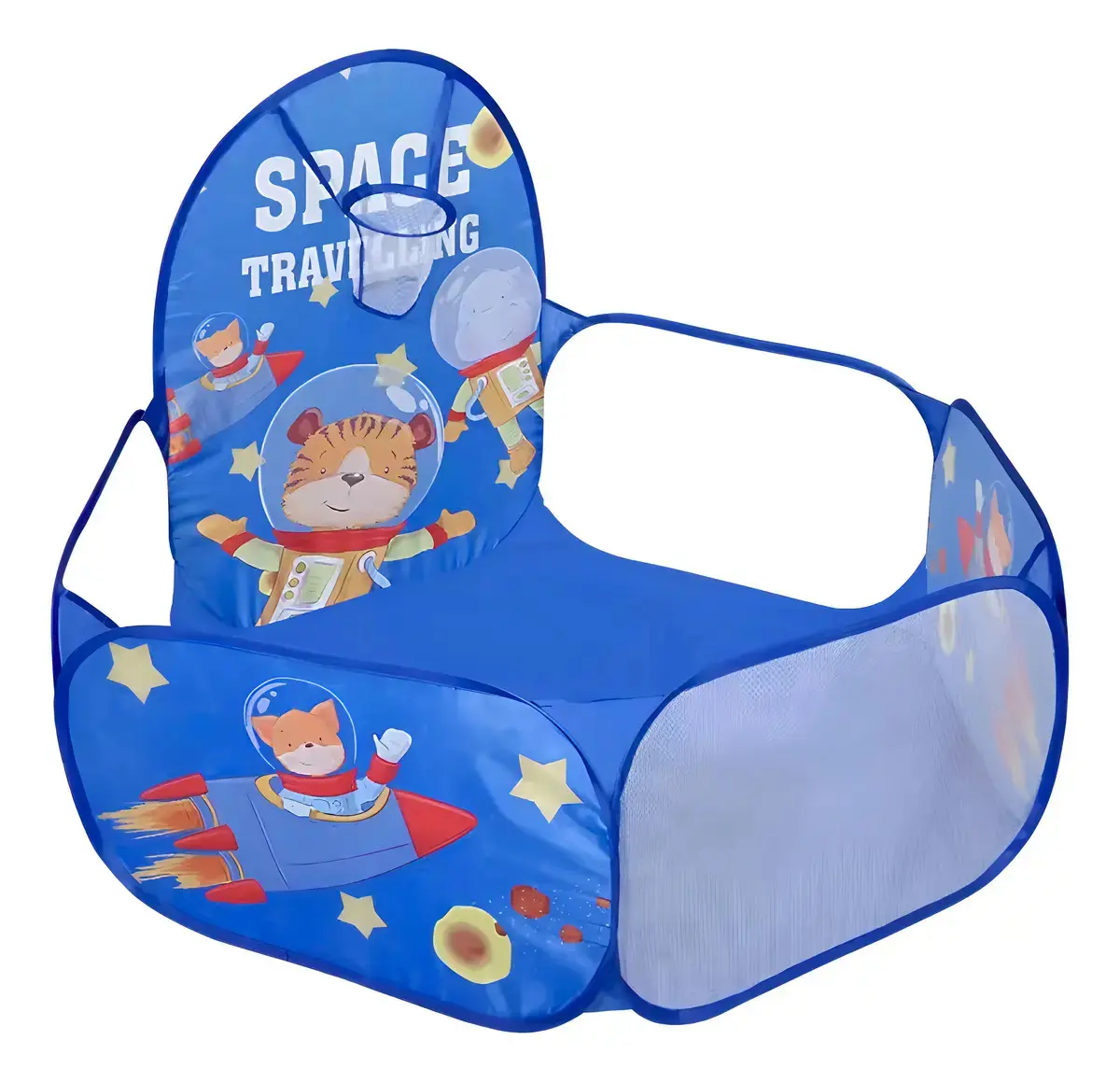 Piscina de Bolinhas Infantil Azul Astronauta com Cesta de Basquete 120cm bolsa para transporte - 1