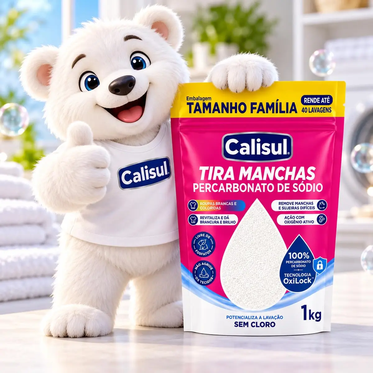 Percarbonato de Sódio 1kg 100% Puro Tira Manchas Com Oxigênio Ativo | Sem Cloro, Biodegradável, para Roupas Brancas e Coloridas, Limpeza Doméstica, Tecnologia OxiLock - 1