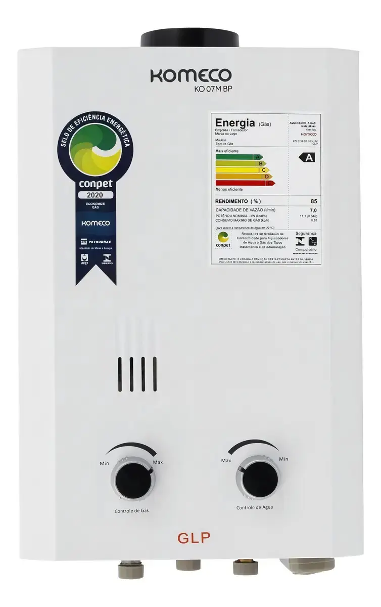 Aquecedor de Àgua a Gás glp Komeco Slim KO 07M BP Branco