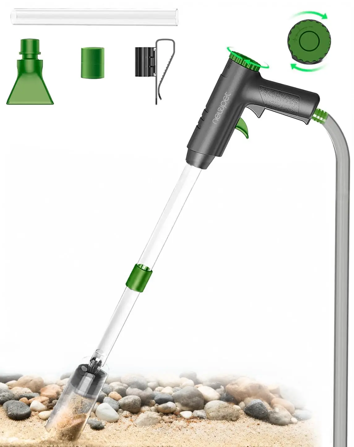 Sifao para Limpeza de Aquário com Mangueira e Filtro Integrado Sifão Manual Ajustável Fluxo de Água e Comprimento sifão aquario pequeno aspirador para limpeza de Cascalho e Areia