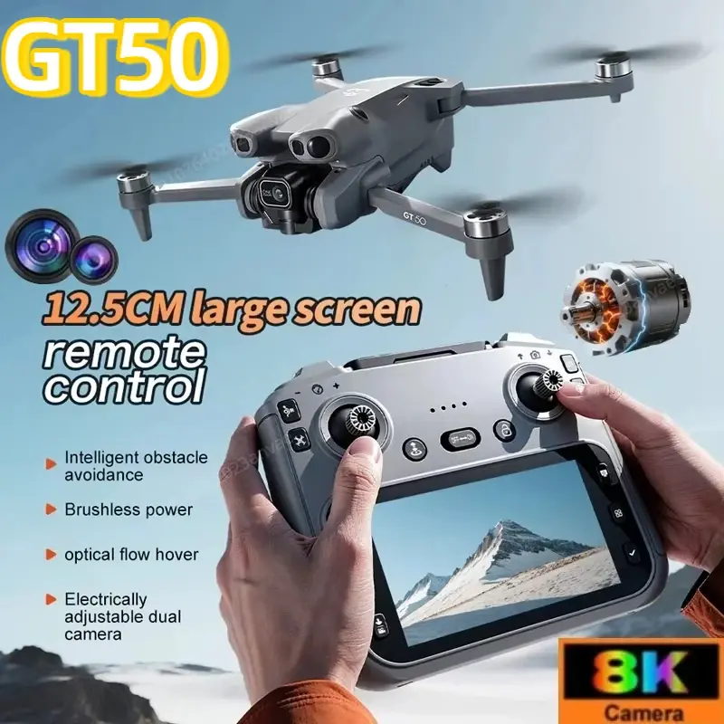 Drone RC GT50 com Câmera Dupla 8K HD para Fotografia Aérea, Controle Remoto, WIFI, GPS e Evitação de Obstáculos em Três Lados - 1