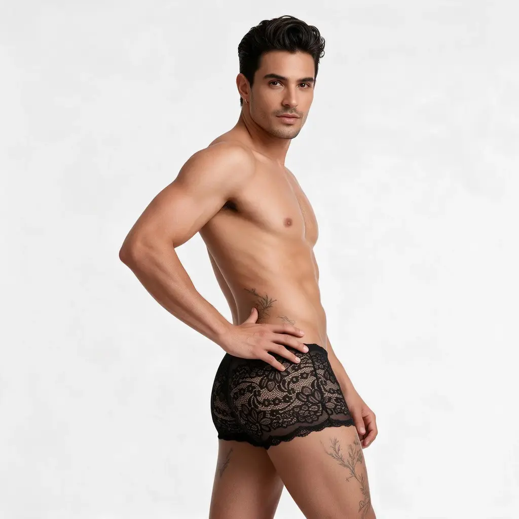 Calcinha Masculina De Renda Com Laterais Largas Boxer