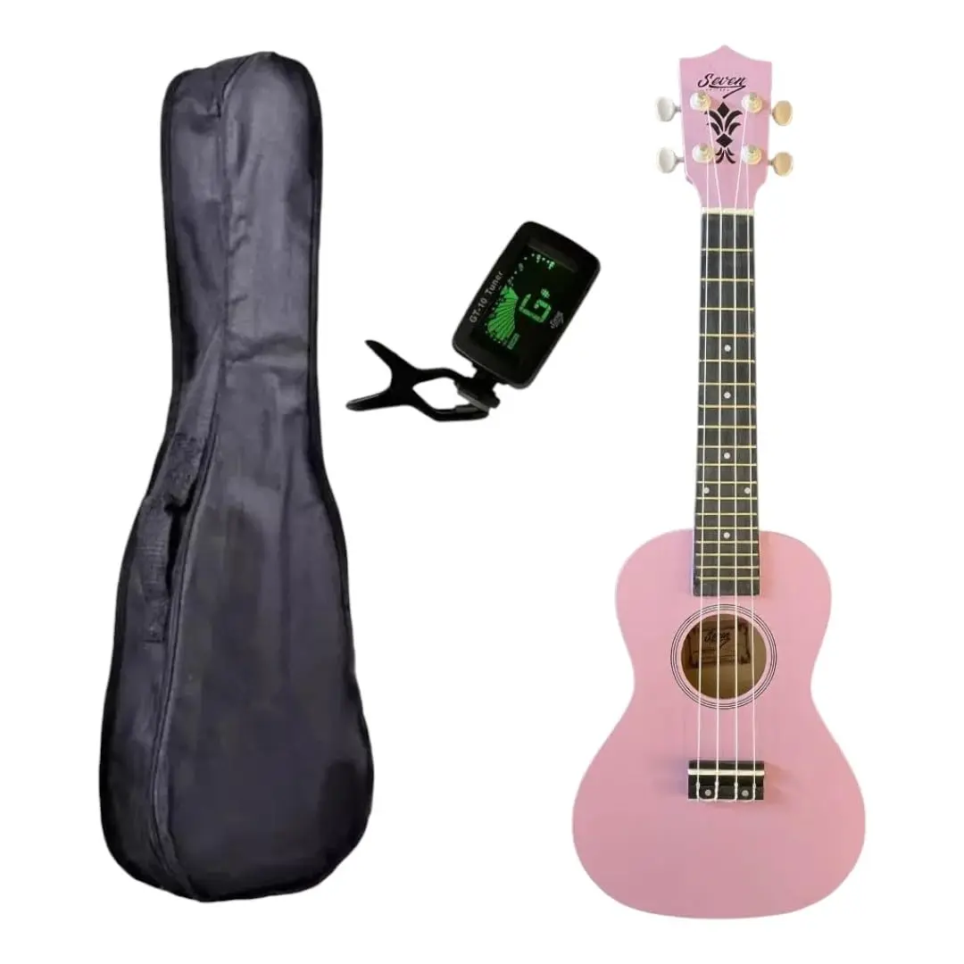 Ukulele Rosa Seven Concert Suk-23 Capa Preta e Afinador