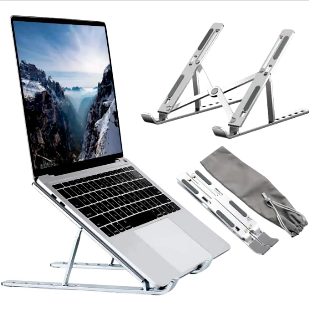 Suporte para Notebook, Tablet e Celular em Alumínio Premium, Dobrável e Ergonômico, Ajustável em 6 Ângulos, Altura Regulável, Universal para Home Office, Escritório, Estudos e Viagens, com Case - 1