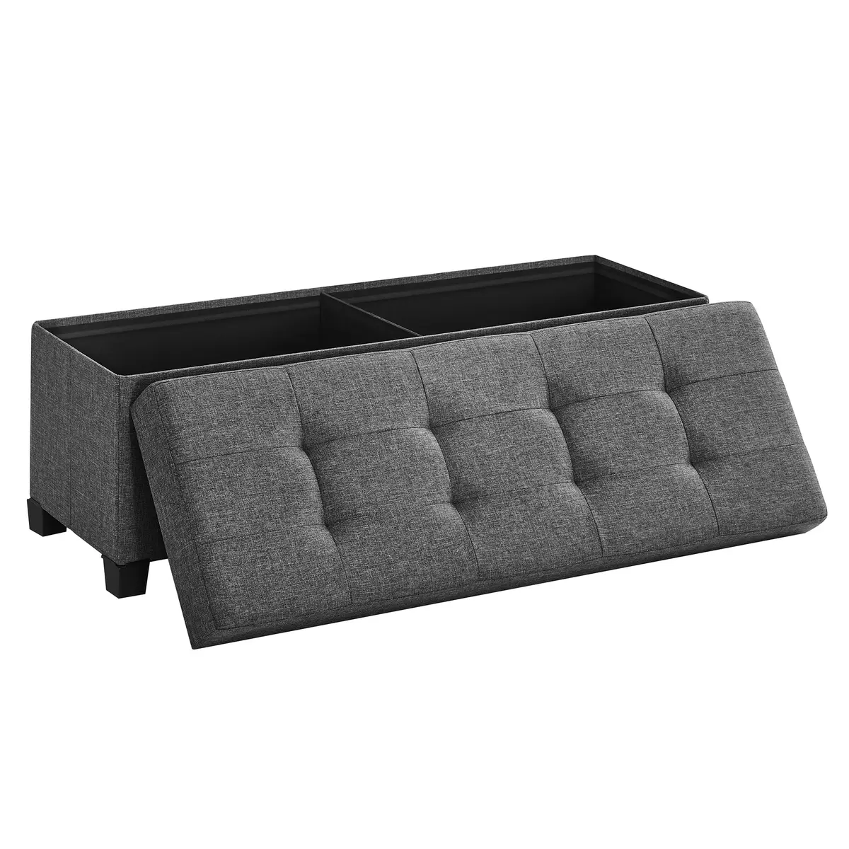 SONGMICS Banco Baú de Armazenamento Dobrável com Pés, Suporta até 300 kg | Descanso para os Pés, Baú para Final da Cama, Cinza chumbo e Preto, Coleção MELISA BRLSF018G01
