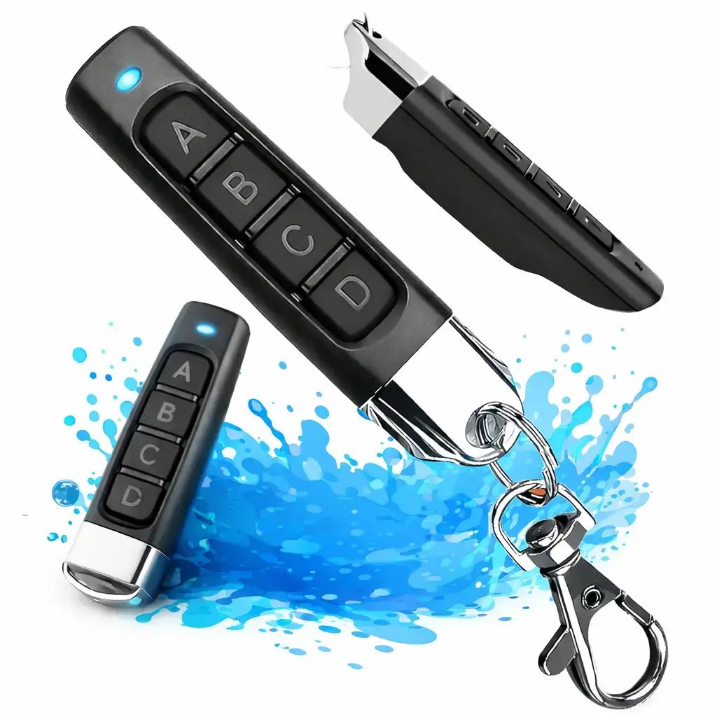 Kit 2 Controles Remotos Universais Mateiro para Portão Eletrônico 433MHz Código Fixo 4 Botões Compatível com Centrais Garen e PPA Alarme Cerca Elétrica Garagem Cancela Motor Automático Chaveiro Preto