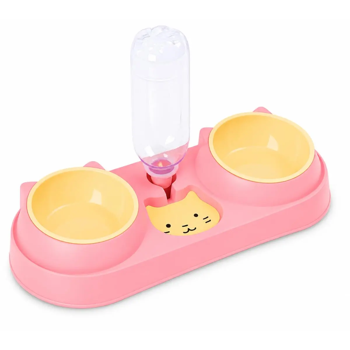 Comedouro Duplo Elevado para Gatos com Bebedouro Automático, 2 Tigelas, Design Antiderrapante Premium, (ROSA)